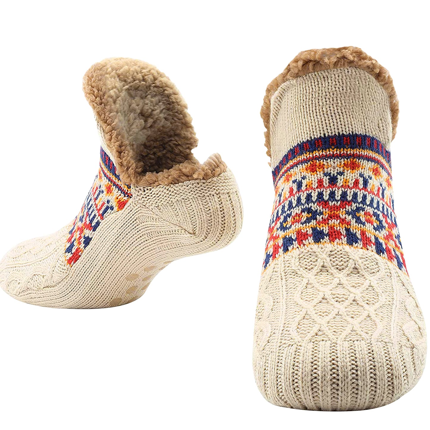 Unisex plush fleece slipper socks with non-slip grippers, ultra-warm lining for cold floors