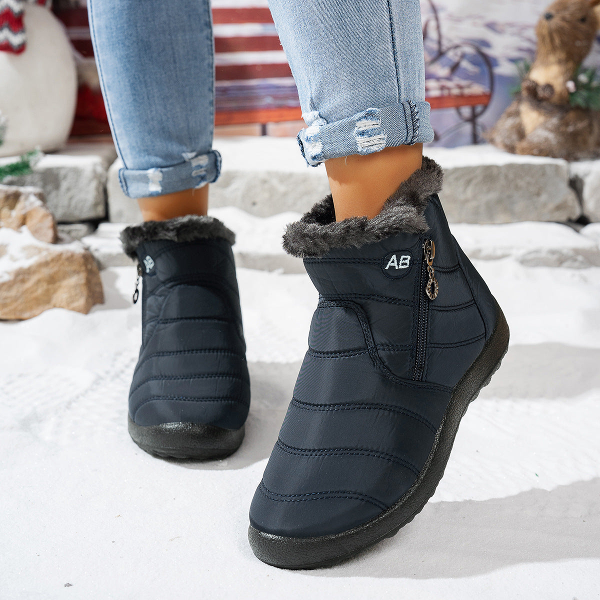 Women's waterproof walking boots with plush faux-fur lining, lightweight anti-slip winter comfort