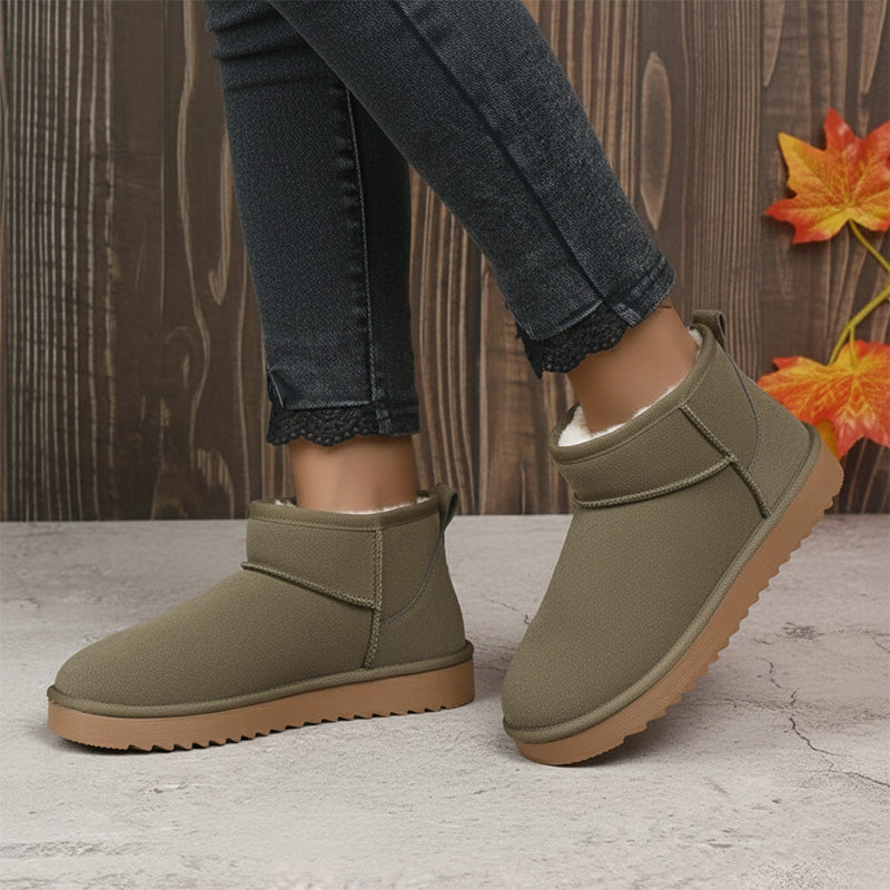 Women's ultra mini suede ankle booties with plush faux fur lining and arch support, cold weather