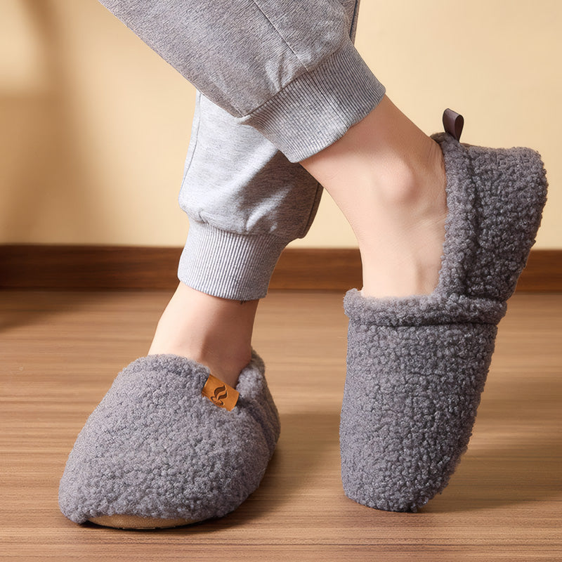 Women's orthopedic shearling slippers with memory foam arch support, wide fit, warm cushioned comfort