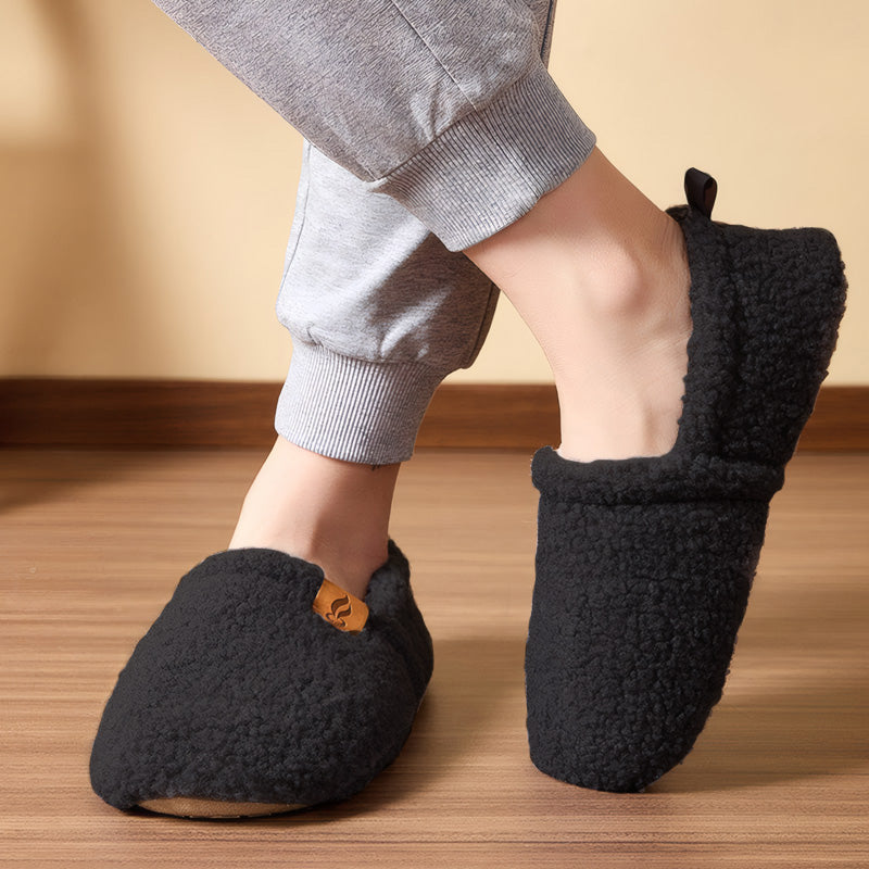 Women's orthopedic shearling slippers with memory foam arch support, wide fit, warm cushioned comfort