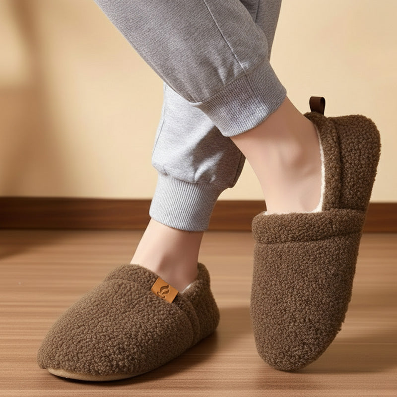 Women's orthopedic shearling slippers beige wide fit memory foam arch support cushioned warm comfort
