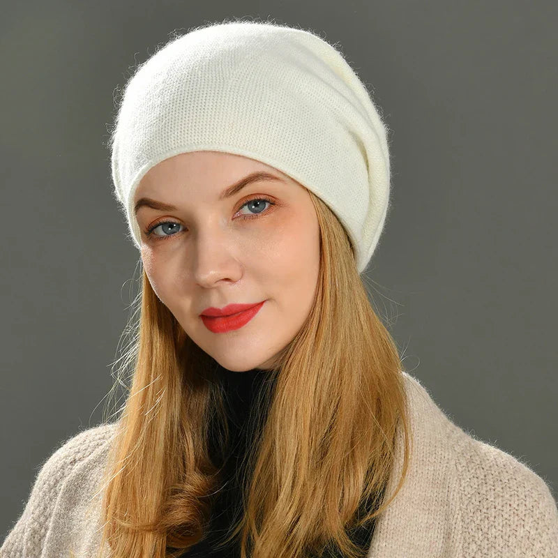 Women's wool-blend slouchy beanie soft knit hat with relaxed fit and clean finish for everyday wear