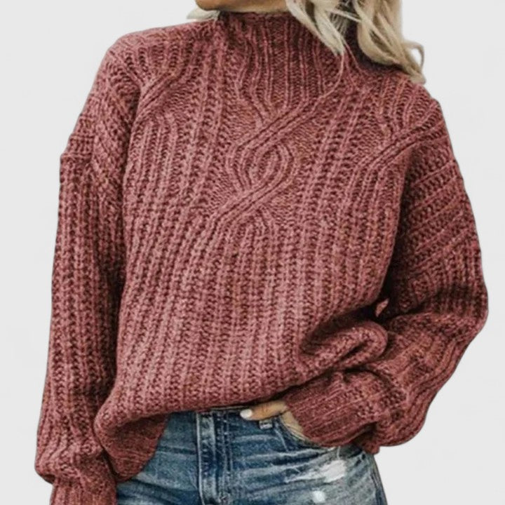 Women's loose fit textured knit sweater in casual style with relaxed silhouette for cozy layering