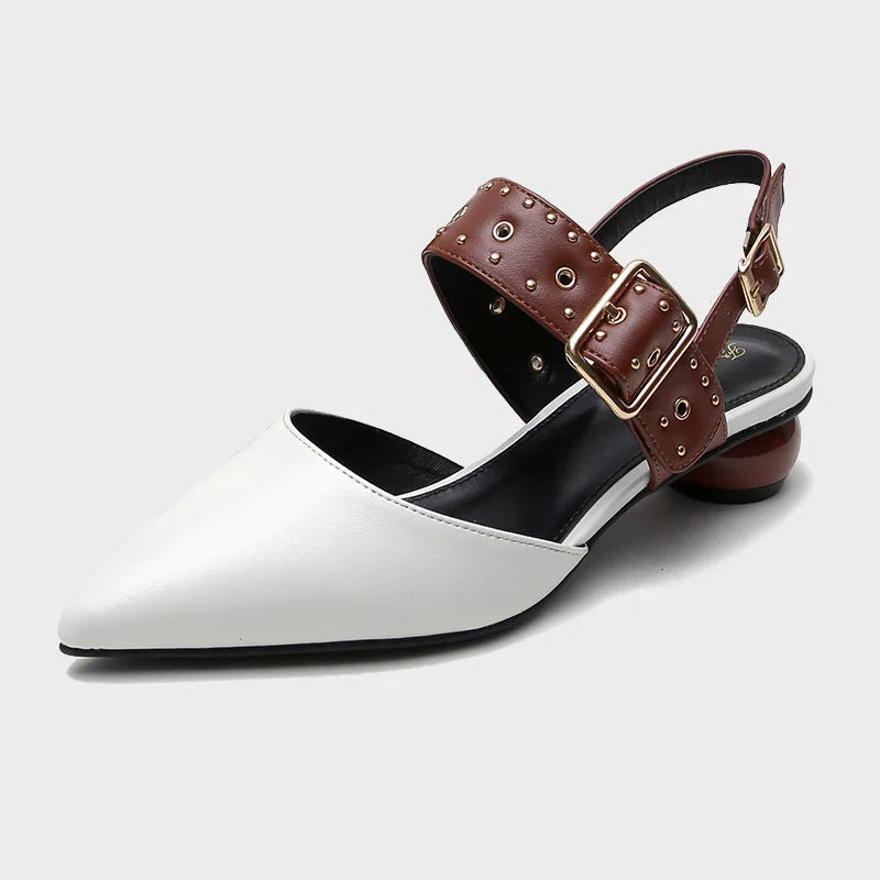 Women's studded sandals beige wide strap adjustable buckle bold edgy fashion-forward footwear