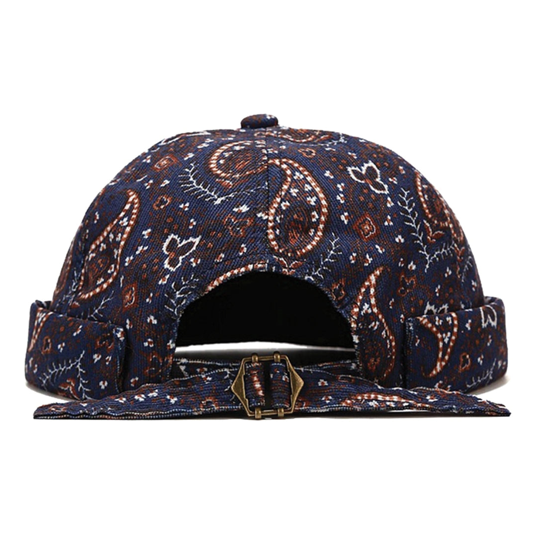 Paisley cotton twill brimless docker cap unisex adjustable vintage-style hat with all-over print