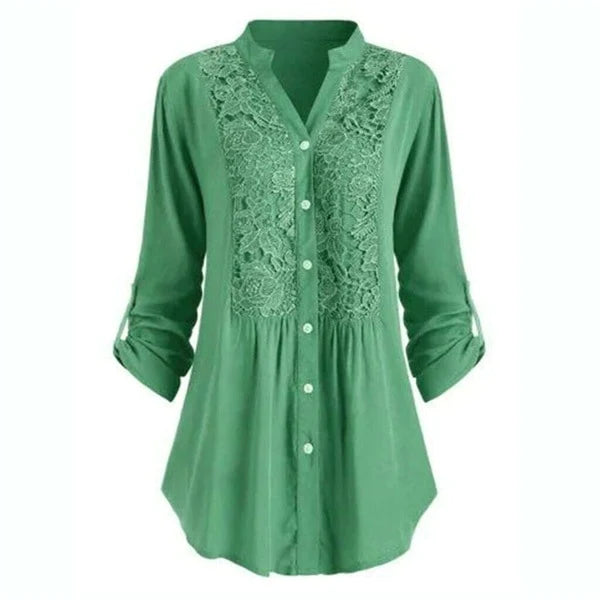 Elegant women's puff sleeve blouse in professional office style with flattering longer silhouette