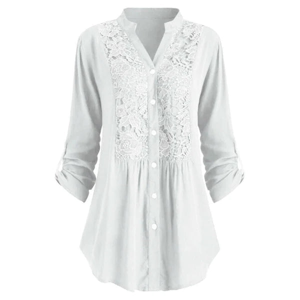 Elegant white puff sleeve blouse for women, longer silhouette with graceful drape for office wear