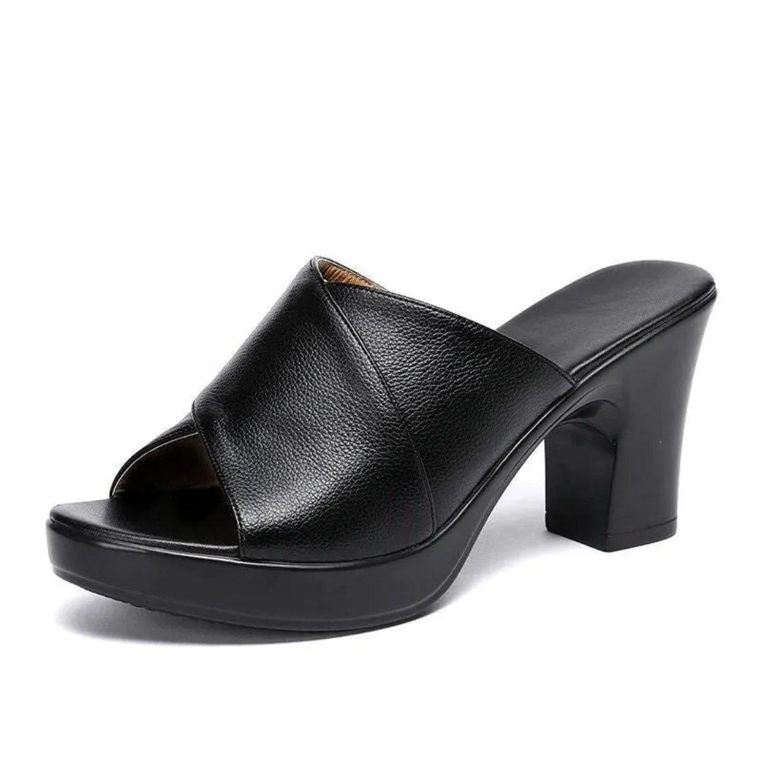 Hailey criss-cross open-toe block heel sandals in faux leather for all-day comfort