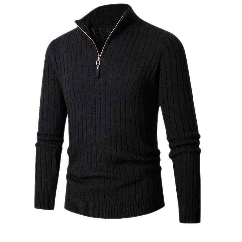 Men's half-zip cashmere sweater classic fit with adjustable neckline for versatile layering