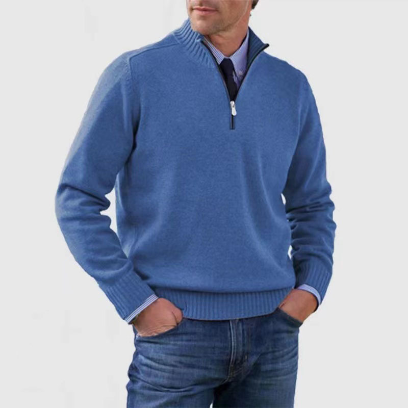 Men's half-zip pullover neutral tone modern slim cut with adjustable zipper closure everyday versatile style