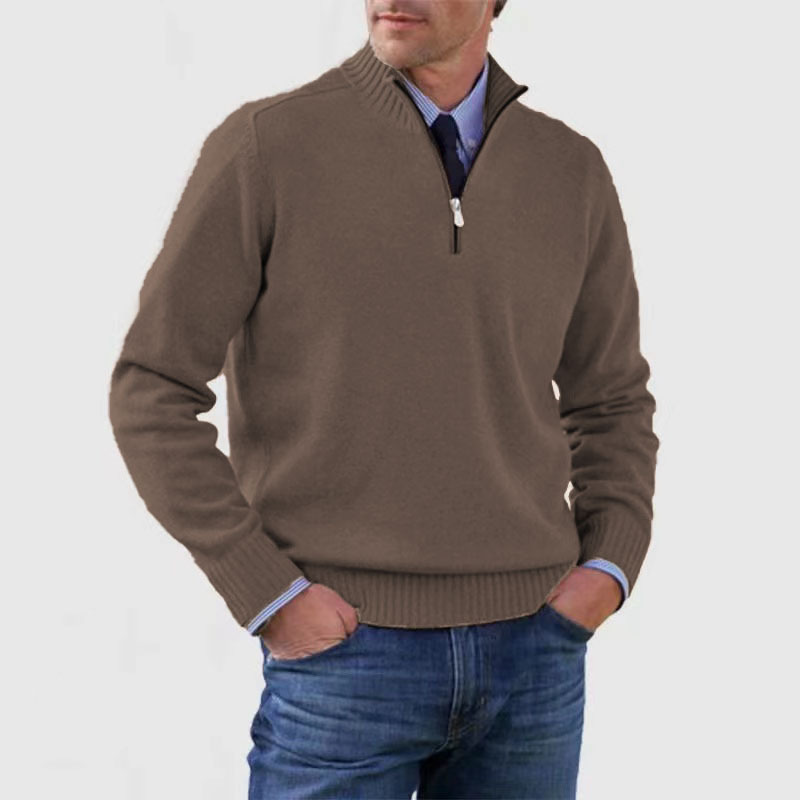 Men's half-zip pullover neutral tone slim fit modern closure casual refined everyday style