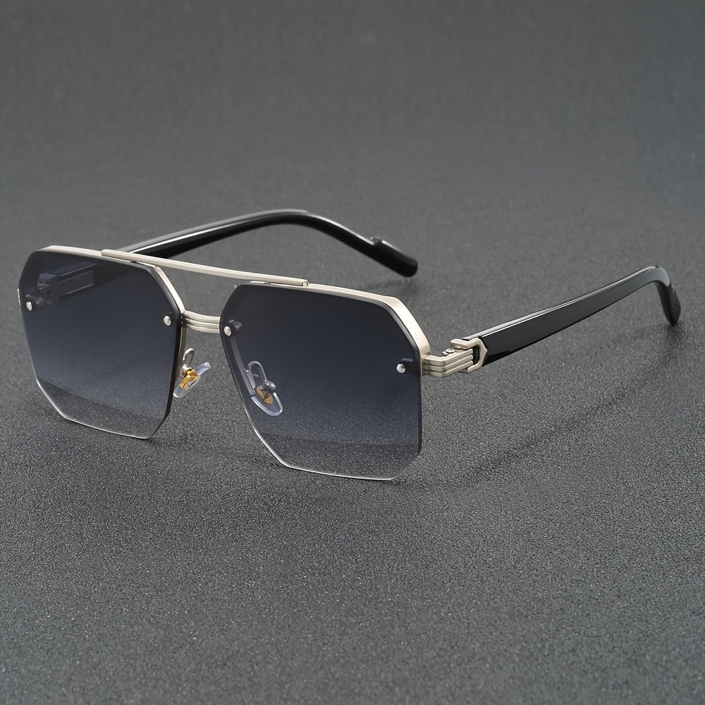 Silver semi-rimless zinc alloy glasses lightweight half-frame PC lenses modern urban style