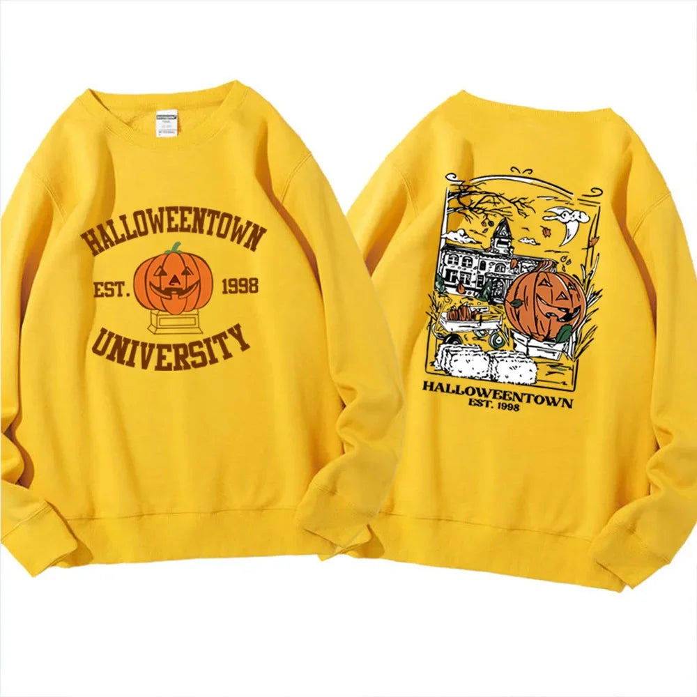 Orange pumpkin Halloween sweatshirt long sleeve cotton pullover with festive graphic print