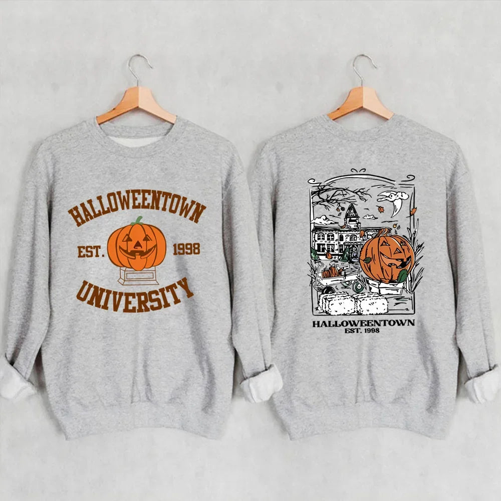 Orange pumpkin Halloween sweatshirt long sleeve festive graphic pullover for cozy seasonal style