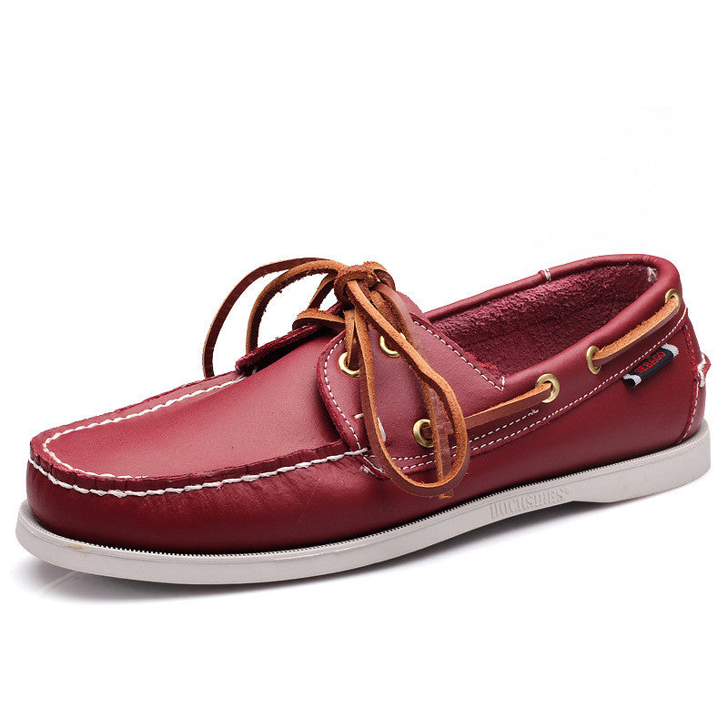 Men's handmade tan leather boat shoes slip-on style with premium comfort and durable craftsmanship