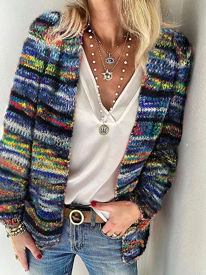 Colorful handmade women's cardigan lightweight spring knit with elegant flattering fit