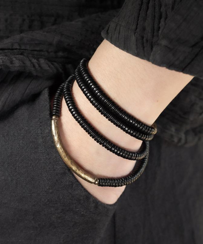 Bracelet à chaîne superposé en bois d'ébène noir fait main - Urbann-Vibe