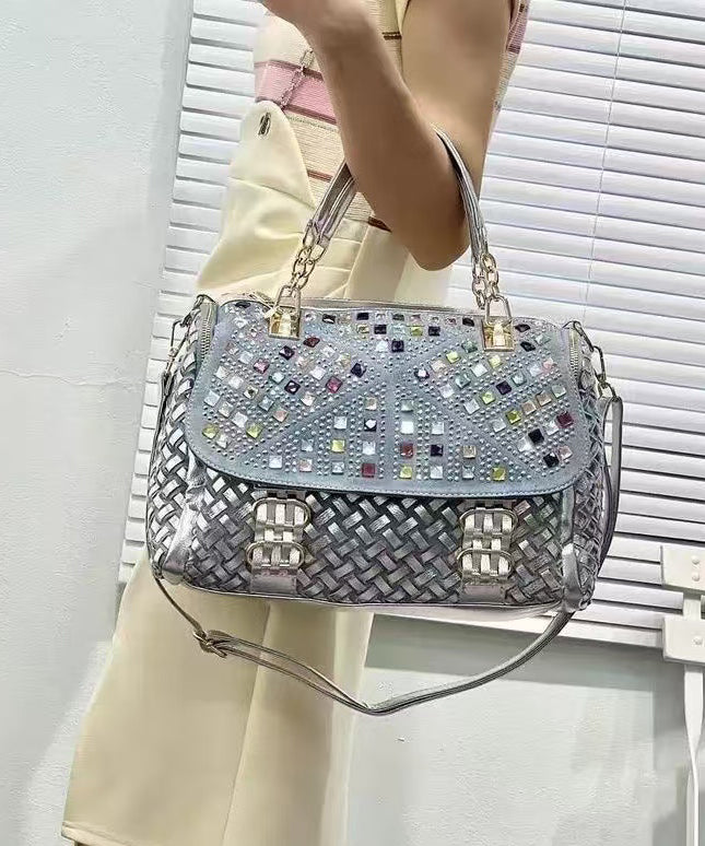 Sac fourre-tout en denim chic fait main avec zircon bleu - Urbann-Vibe