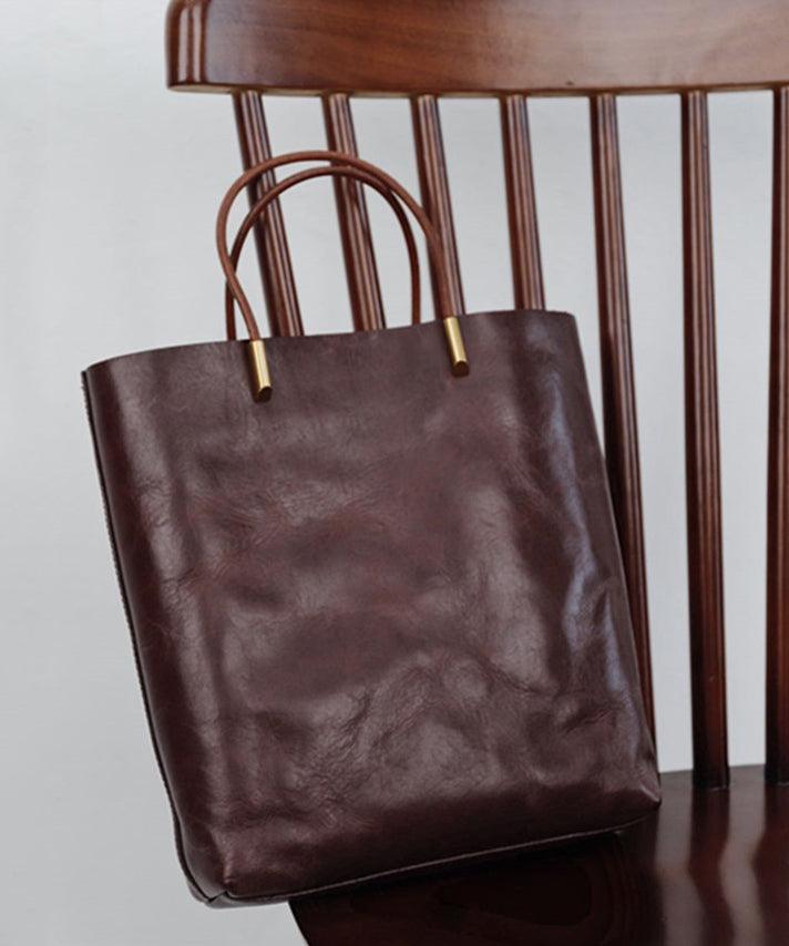 Sac fourre-tout en cuir de grande capacité fait main en chocolat - Urbann-Vibe