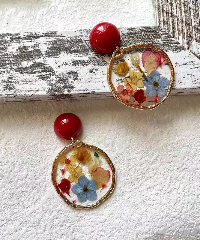 Boucles d'oreilles créoles florales en alliage d'argent sterling colorblock faites à la main avec vernis goutte à goutte - Urbann-Vibe
