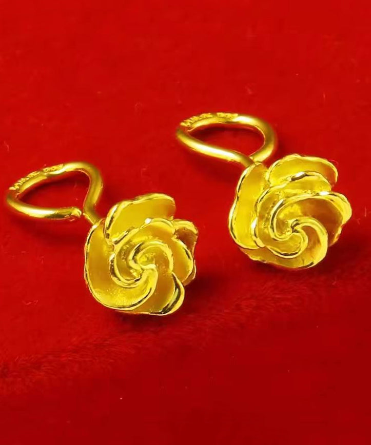 Boucles d'oreilles à tige en argent sterling doré faites à la main avec motif rose - Urbann-Vibe
