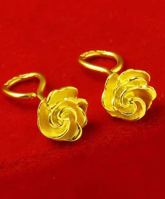 Boucles d'oreilles à tige en argent sterling doré faites à la main avec motif rose - Urbann-Vibe