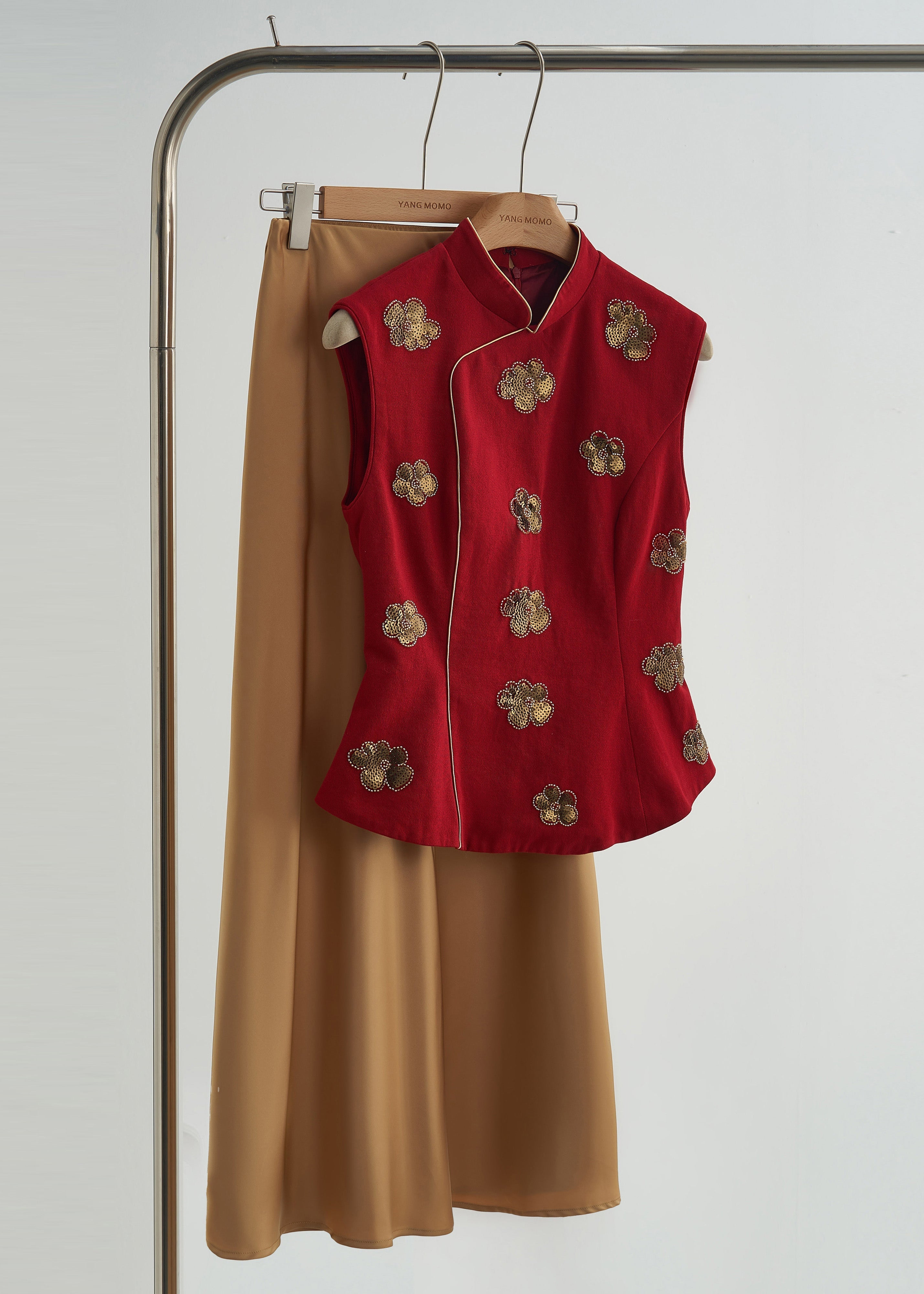 Floral Sequin Cotton Vest With Mandarin Collar Handmade For Women Mulb ...