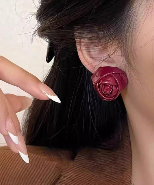 Boucles d'oreilles à tige en PU rouge faites à la main - Urbann-Vibe