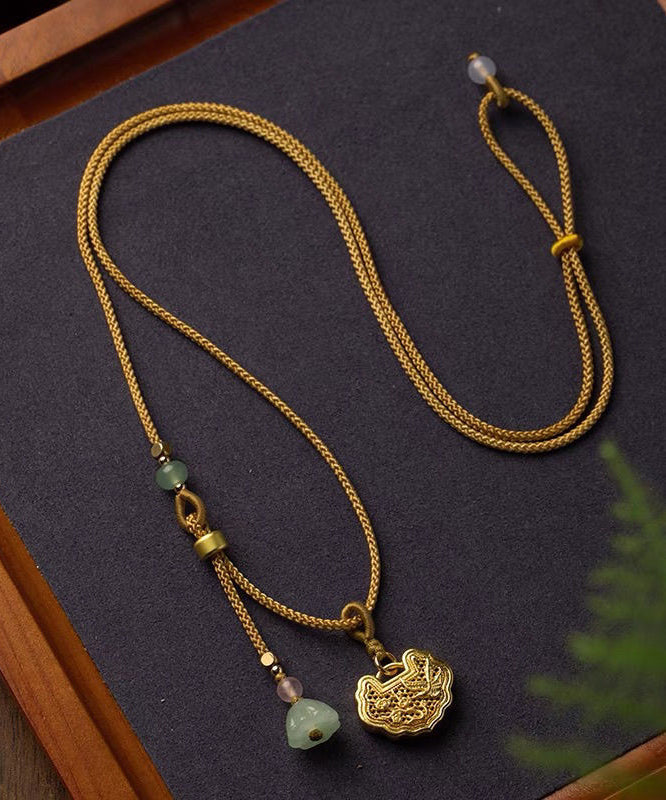 Collier pendentif en agate de jade et jade doré sur cuivre jaune fait main - Urbann-Vibe