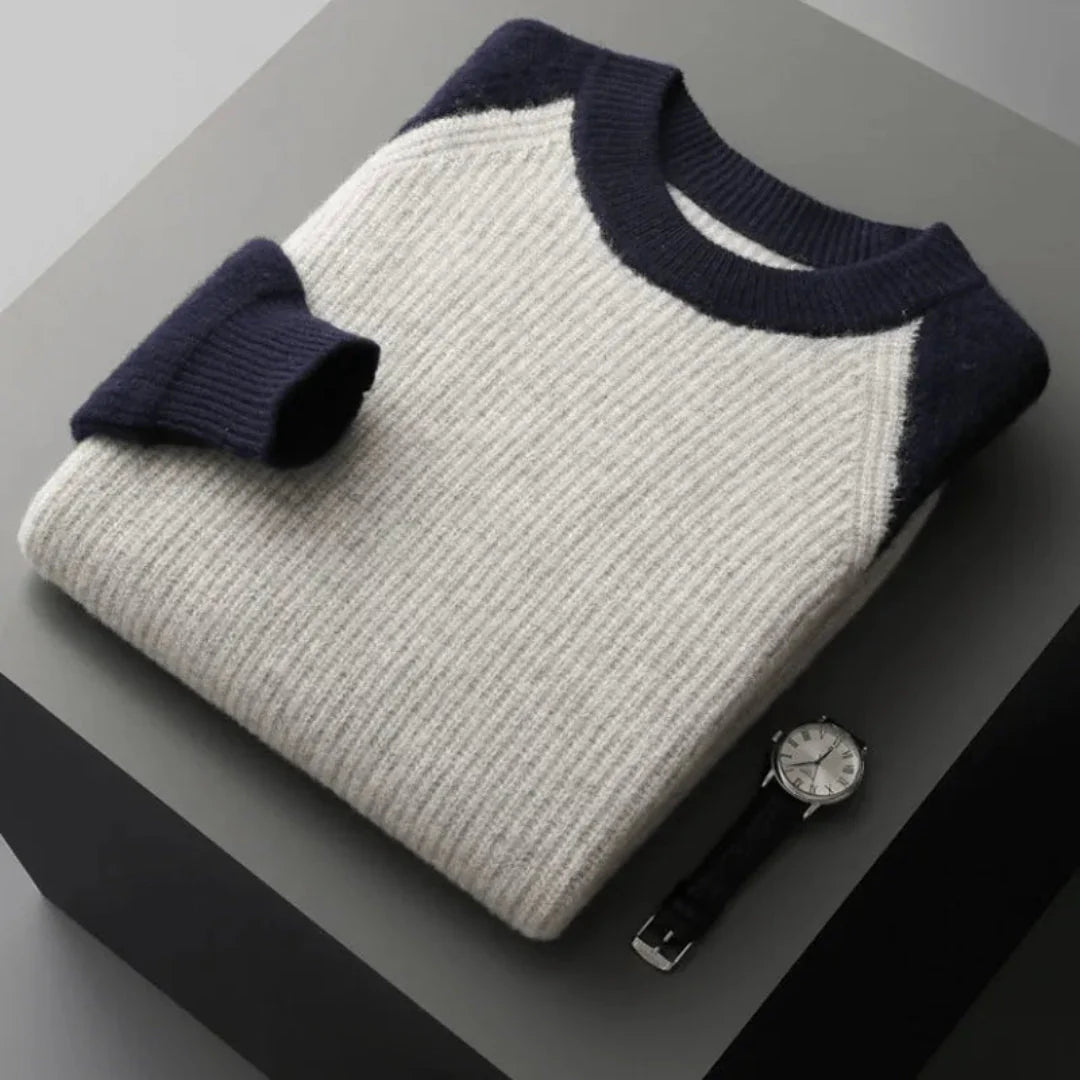 Hank unisex color block wool sweater two-tone raglan knit cozy layering piece