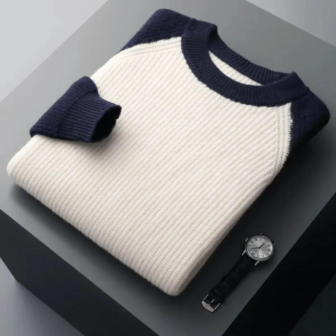 Hank two-tone color block wool raglan sweater unisex cozy knit for effortless layering
