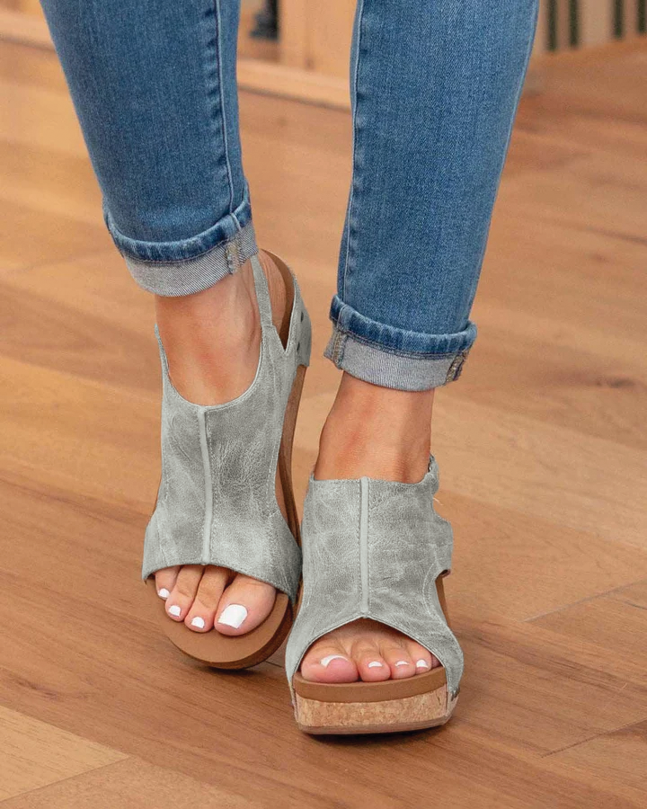 Madeline women's vegan leather wedge sandals with cork heel, smart casual cruelty-free style