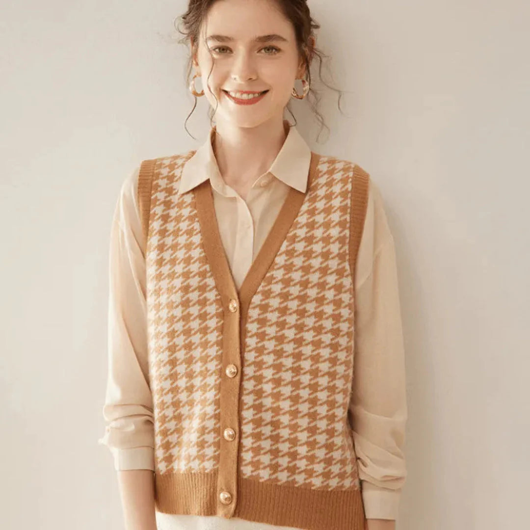 Harriet women's houndstooth vest lightweight button-down layering essential in classic pattern