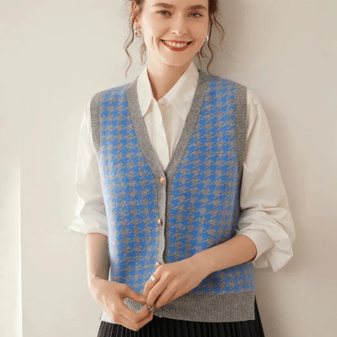 Harriet women's houndstooth vest lightweight button-down layering essential with classic tailored fit
