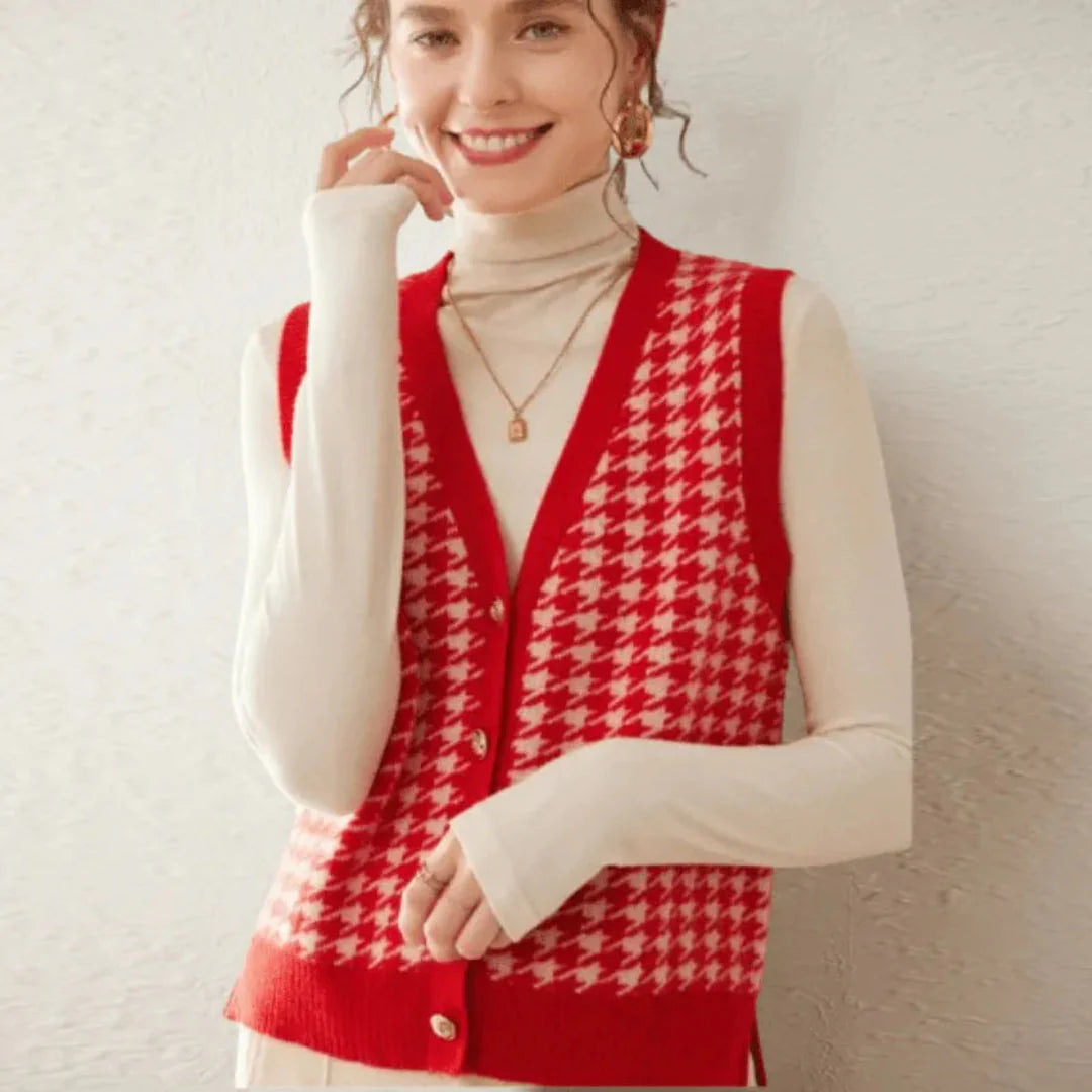 Harriet women's houndstooth vest lightweight button-down layering essential with classic tailored fit