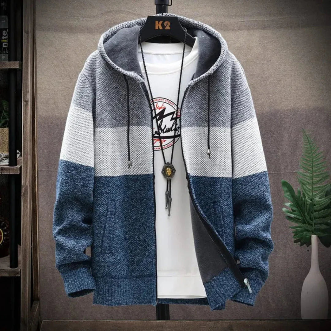 Bold color-block unisex hoodie sherpa-lined cotton fleece cozy warmth statement layer