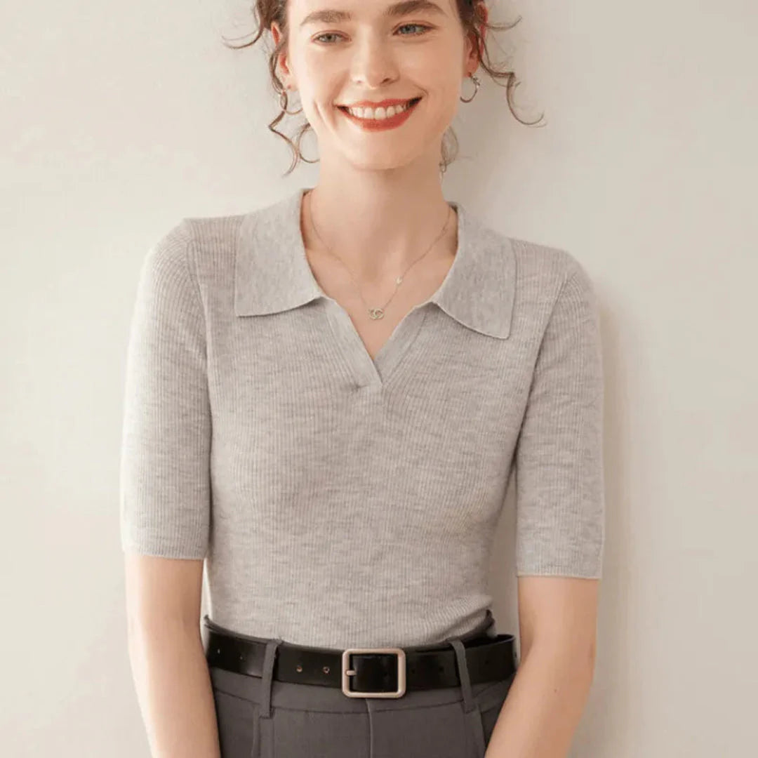 Women's slim fit 100% cashmere polo knit sweater with classic collar in timeless elegant style