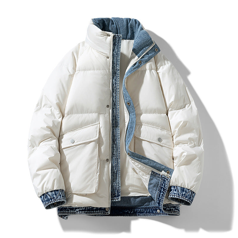 Harrison men's relaxed fit puffer jacket with quilted denim trim, casual winter outerwear
