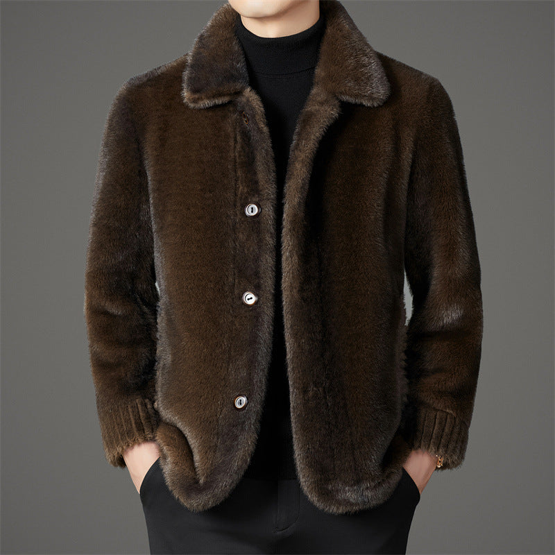 Men's Theodore fleece regular fit jacket with collared button front and ribbed cuffs