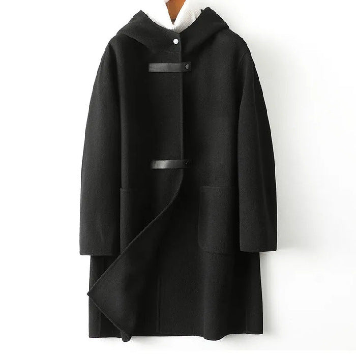 Women's Beatrice hooded wool-blend coat relaxed fit knee-length toggle closure everyday winter
