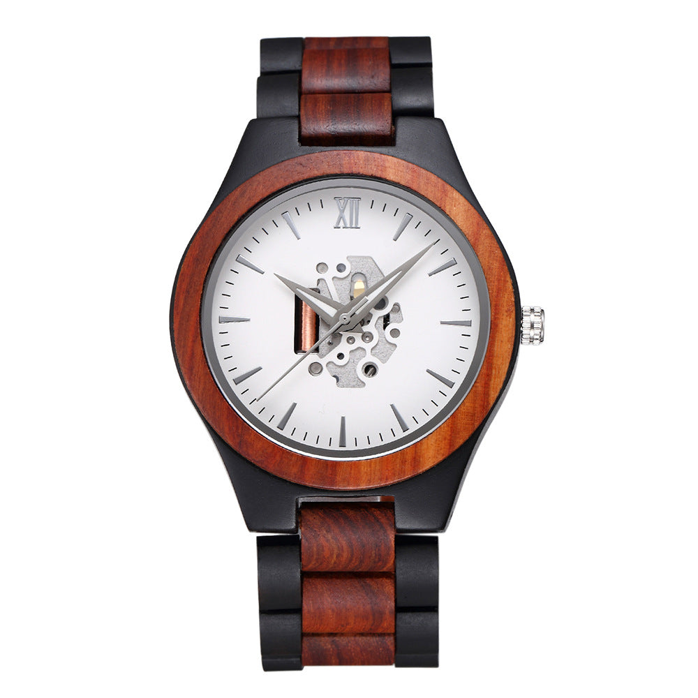 Harry Wood skeleton watch wood case link bracelet distinctive dial premium craftsmanship everyday style
