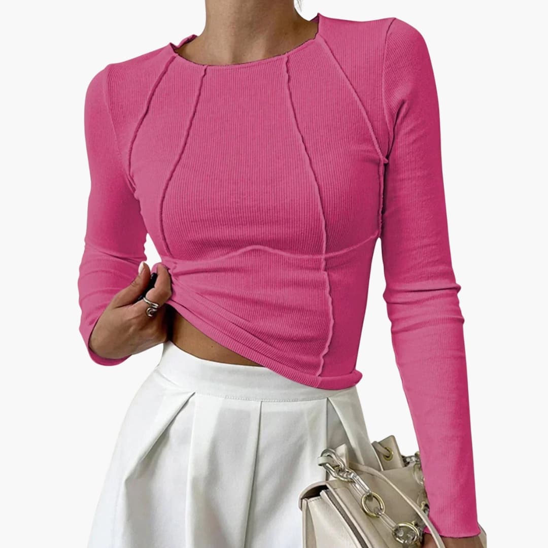 Women's ribbed knit fitted long sleeve pullover top round neck sleek silhouette work casual