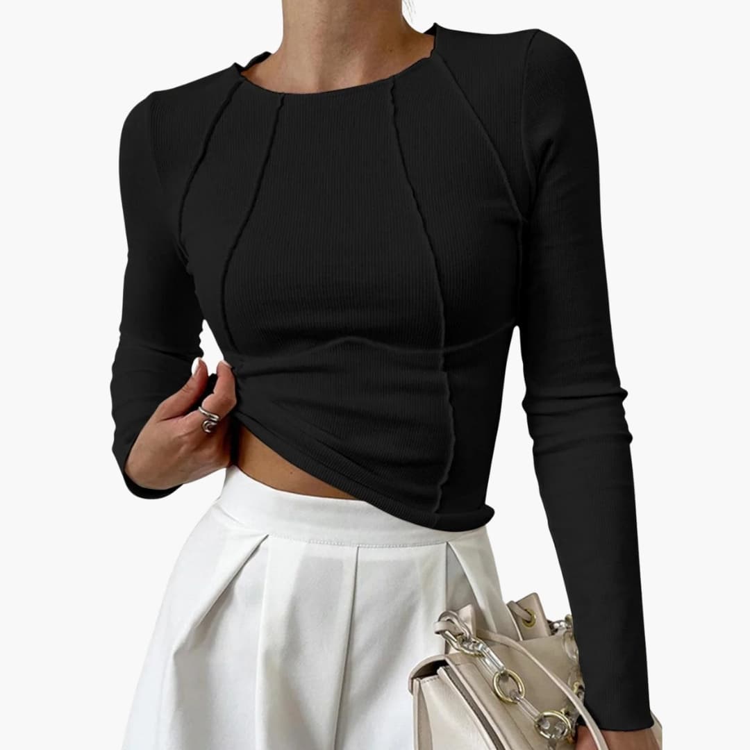 Women's ribbed knit fitted long sleeve top round neck pullover sleek textured silhouette