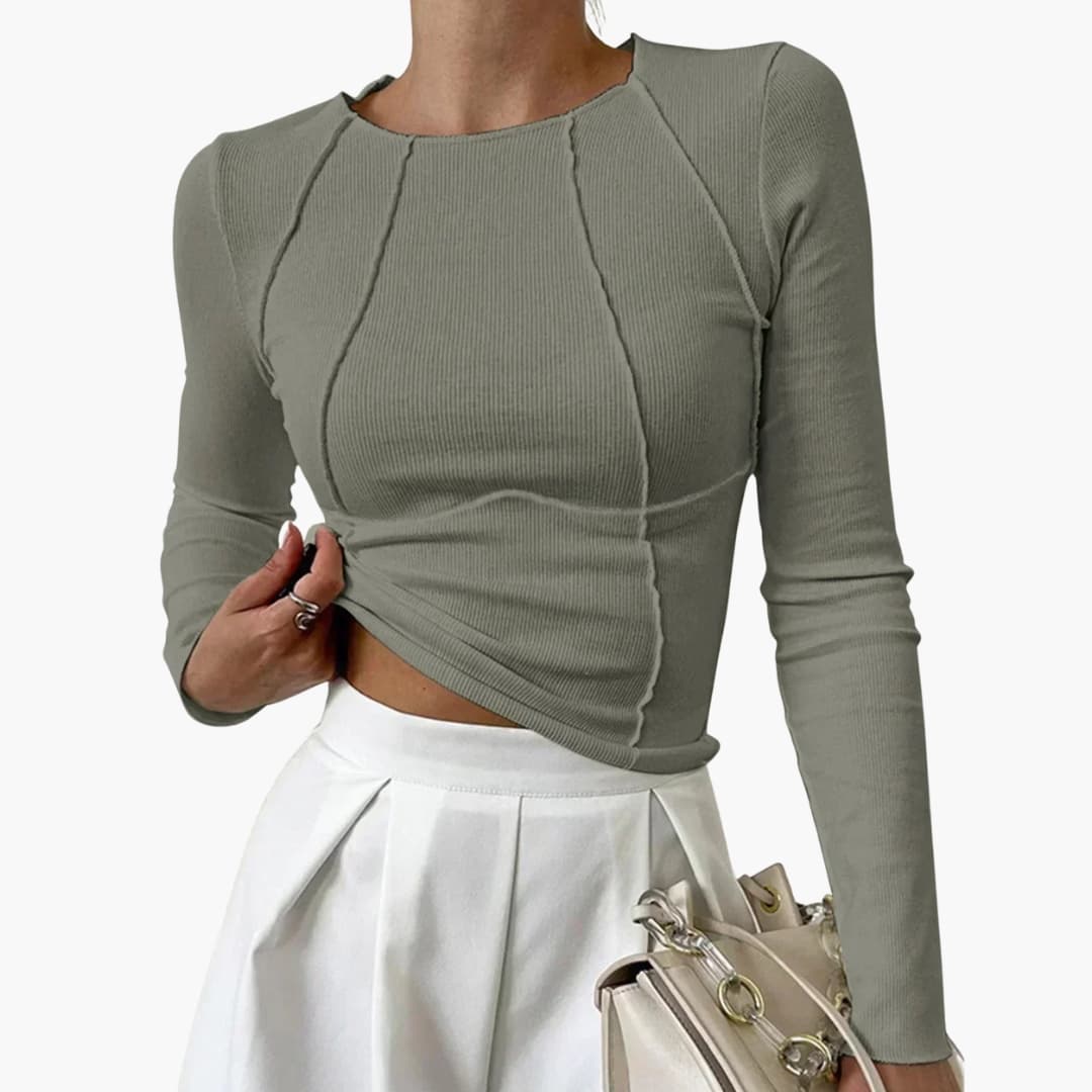 Women's ribbed knit fitted long sleeve pullover top round neck sleek textured silhouette