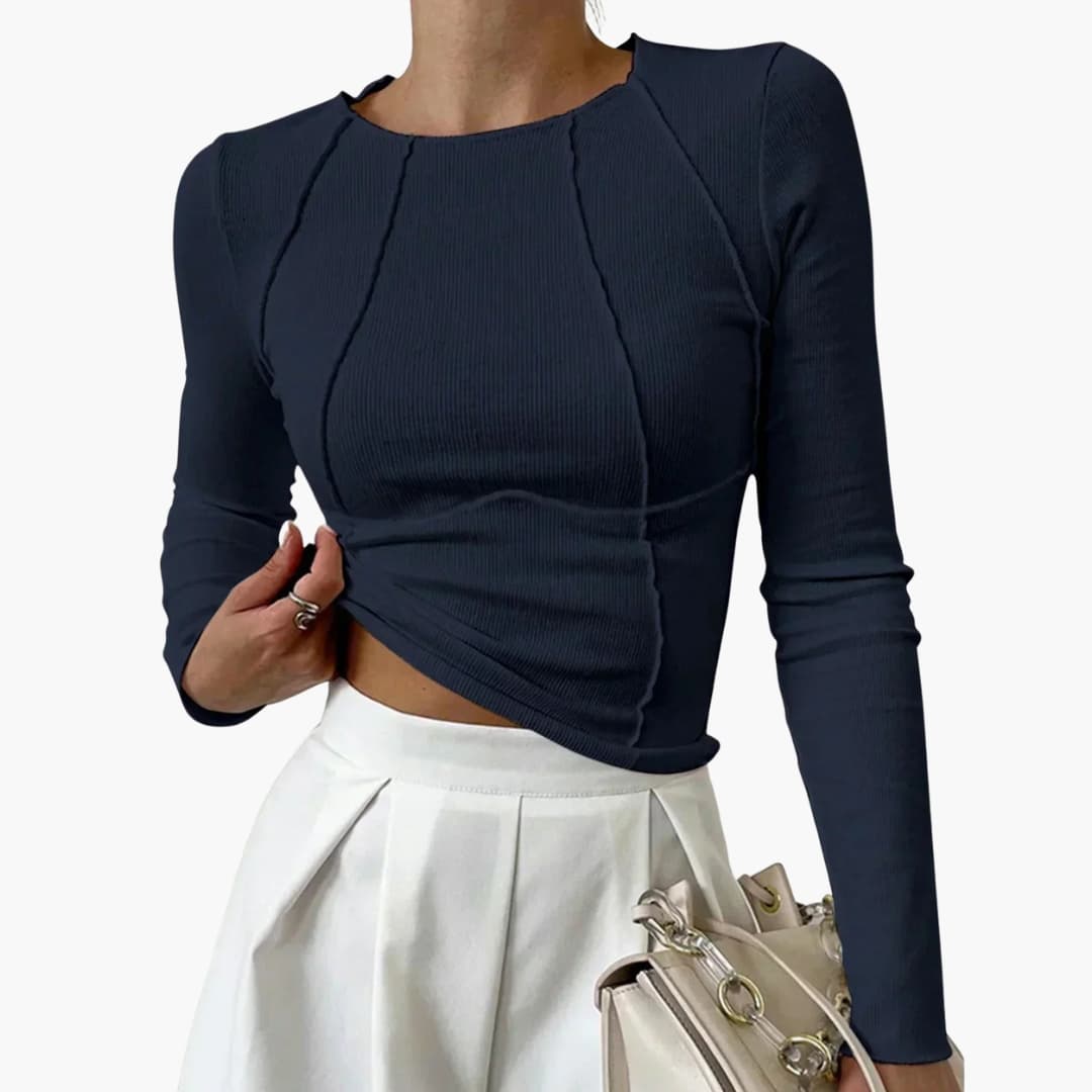 Women's ribbed knit fitted long sleeve top round neck pullover sleek textured silhouette