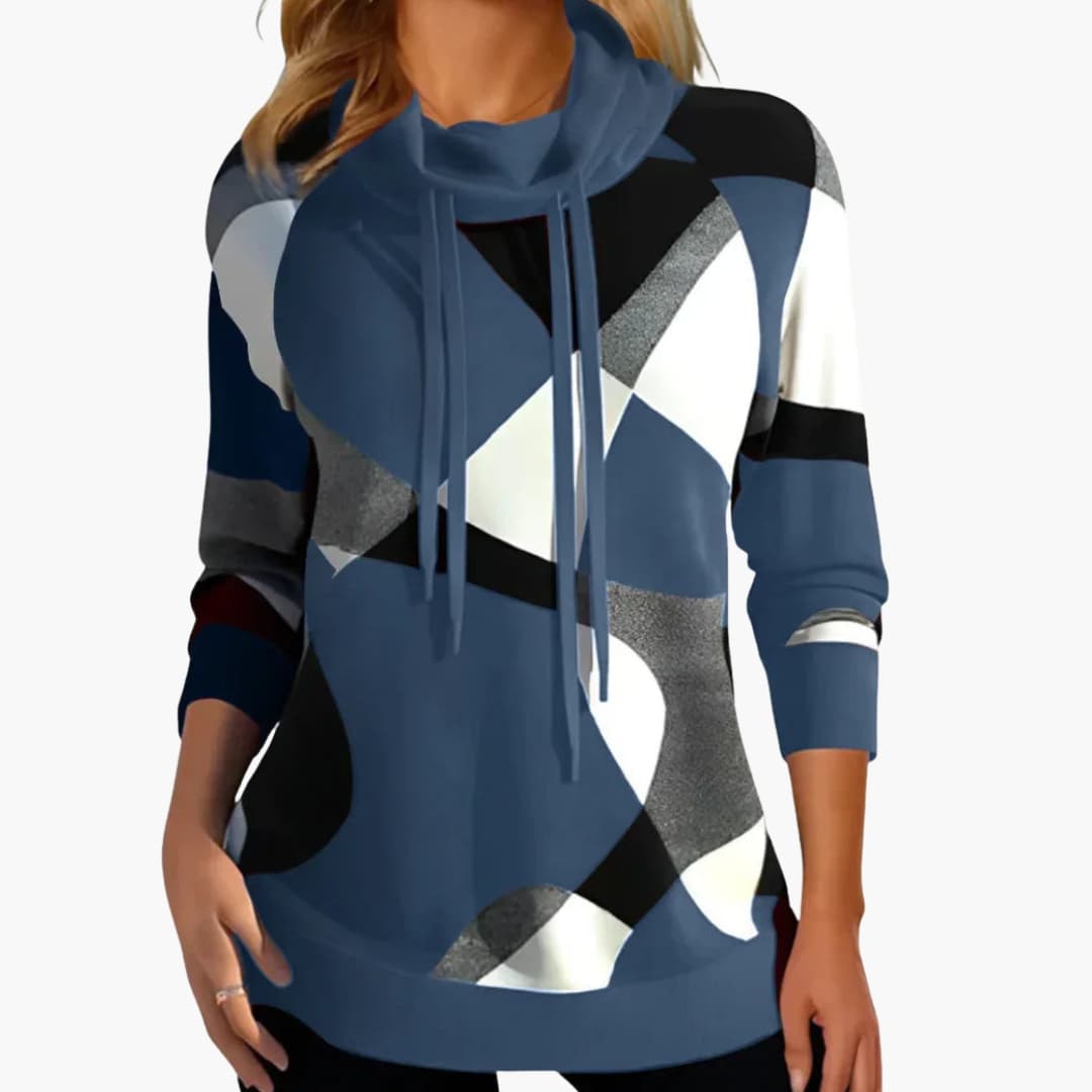 Women's long sleeve color block top smooth finish round neckline flattering everyday silhouette