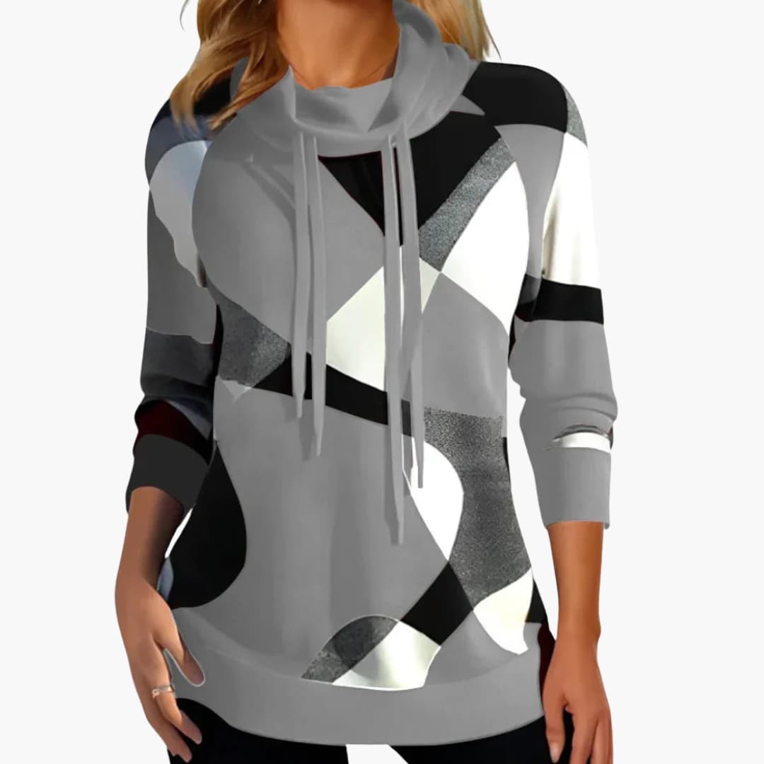 Women's color block long sleeve top smooth finish round neckline flattering everyday silhouette