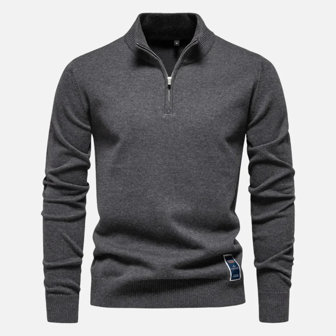 Men's fitted quarter-zip knit sweater modern minimalist style with sleek zip neckline versatile layering