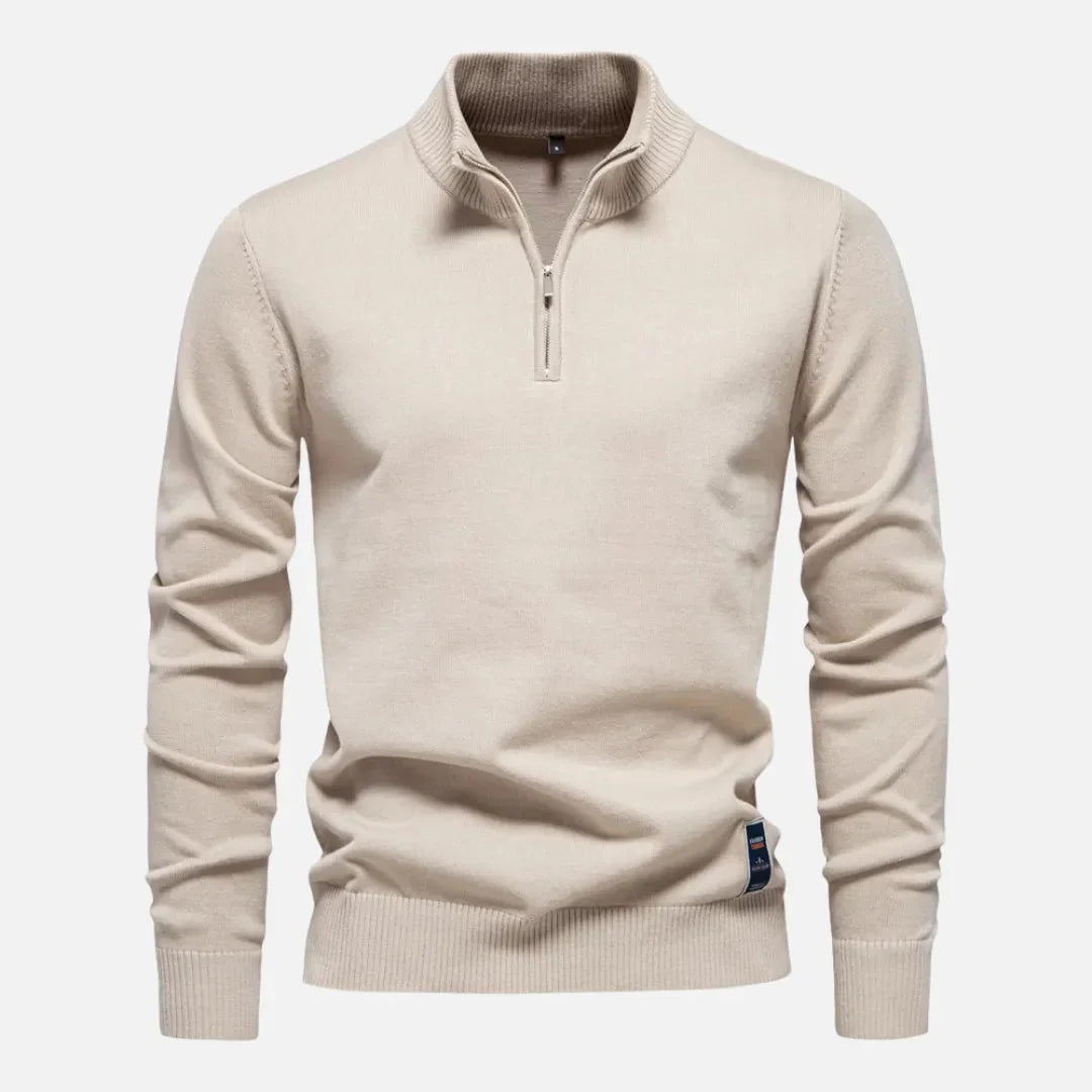 Men's fitted quarter-zip knit sweater in premium fabric, minimalist design with sleek zip neckline